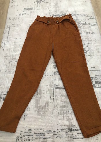 Düğmeli Kadife Kahverengi Pantolon - Görsel 2