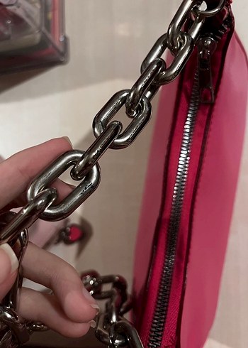 Zincir Detaylı  Pembe Deri Kadın Çanta - Görsel 2