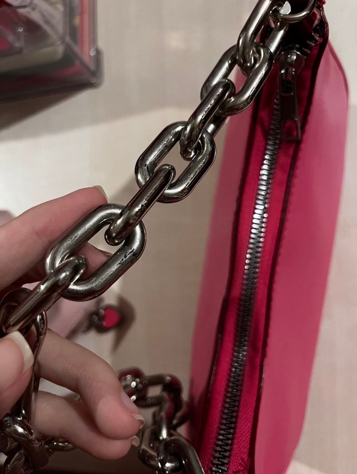 Zincir Detaylı  Pembe Deri Kadın Çanta - Görsel 2