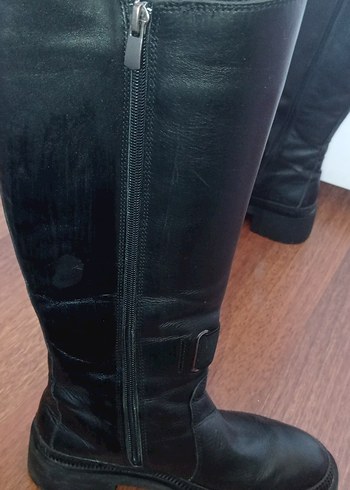 Kadın Siyah Deri Tokalı Dizüstü Bot - Görsel 5