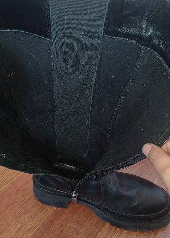 Kadın Siyah Deri Tokalı Dizüstü Bot - Görsel 6