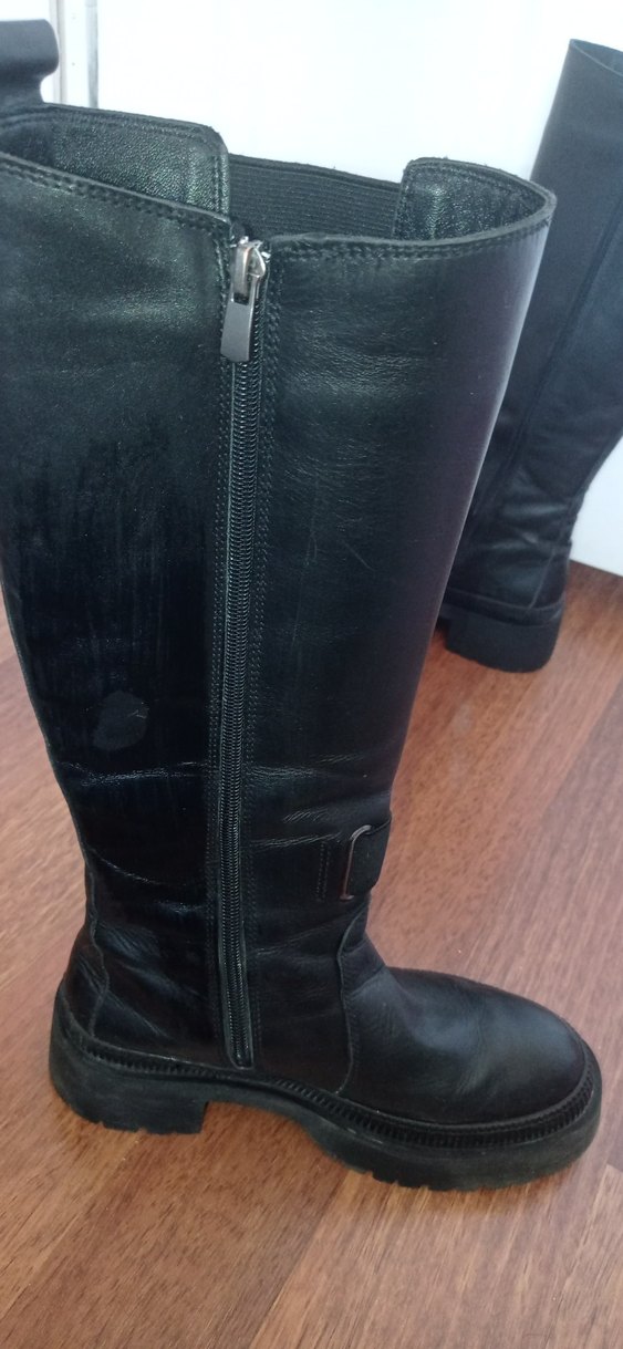 Kadın Siyah Deri Tokalı Dizüstü Bot - Görsel 5