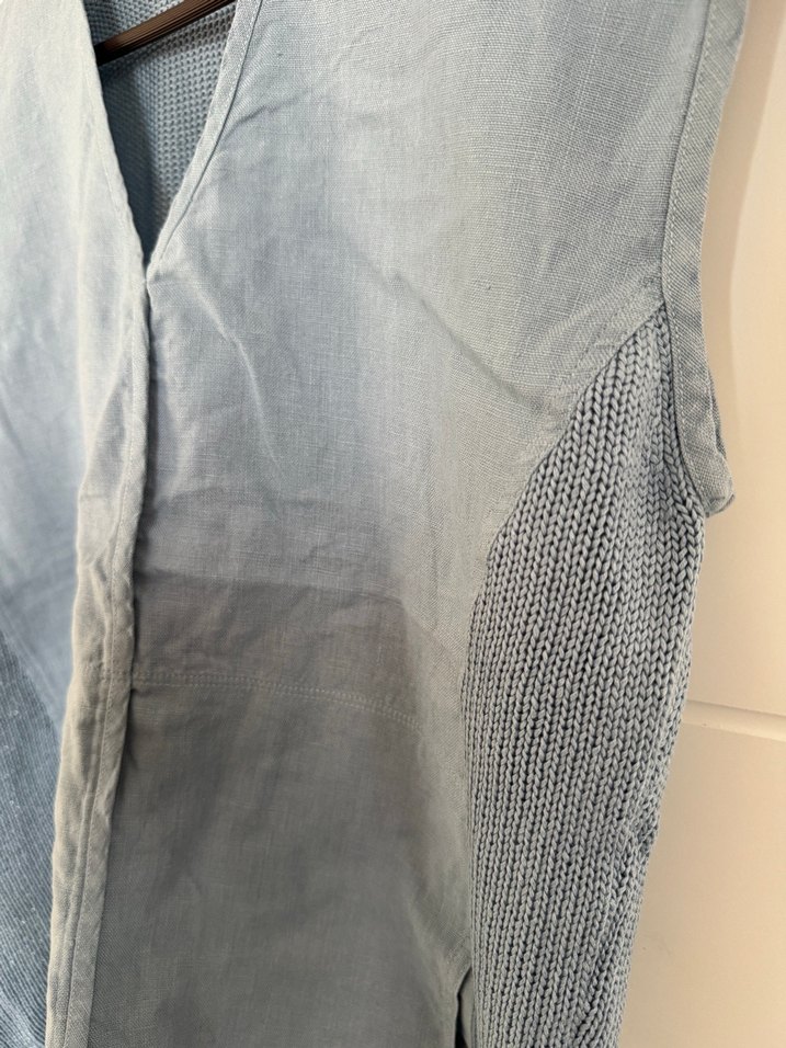 Kolsuz Gri mavi Keten V Yaka Bluz - Görsel 3