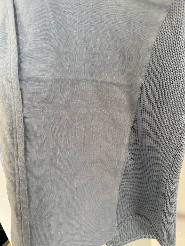 Kolsuz Gri mavi Keten V Yaka Bluz - Görsel 4