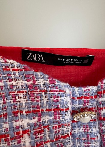 Düğmeli Mini Kırmızı Gri etek bluz takımı - Görsel 3