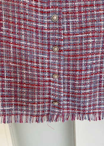 Düğmeli Mini Kırmızı Gri etek bluz takımı - Görsel 7