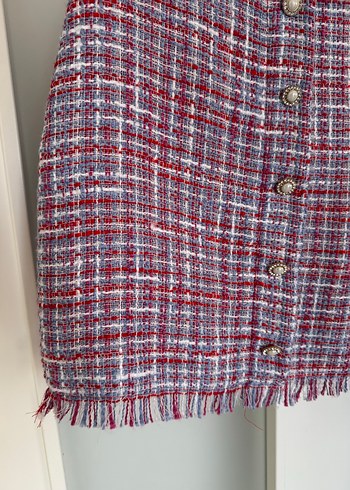 Düğmeli Mini Kırmızı Gri etek bluz takımı - Görsel 9