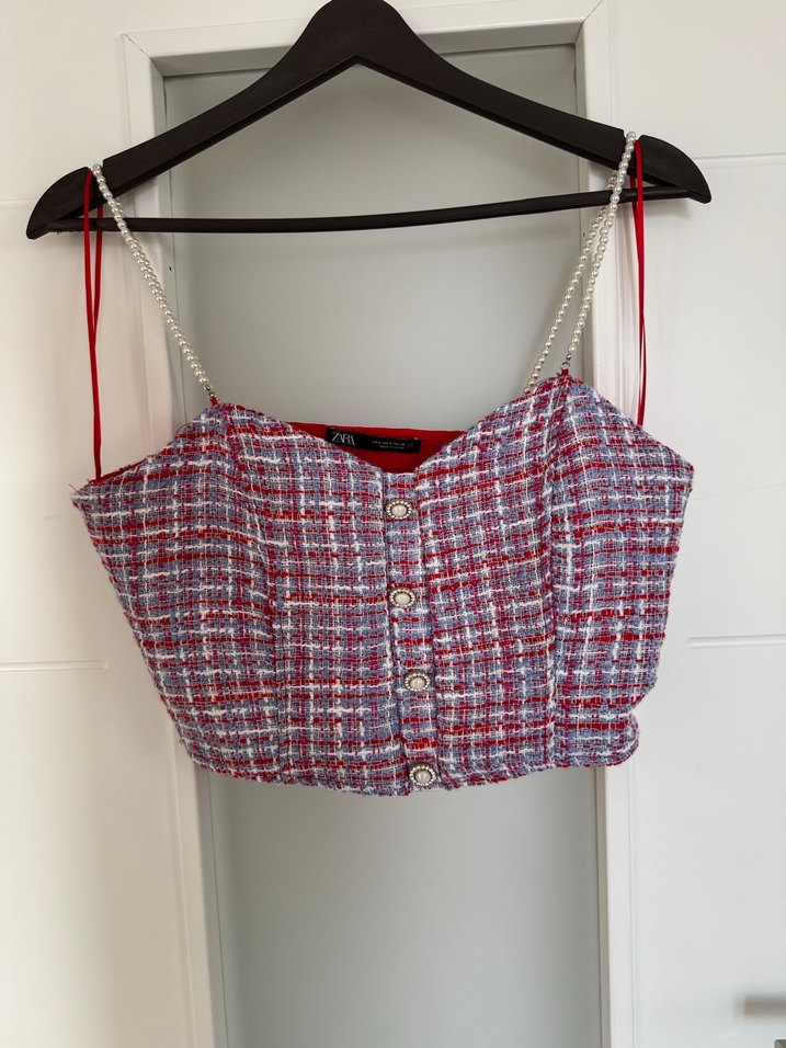 Düğmeli Mini Kırmızı Gri etek bluz takımı - Görsel 4