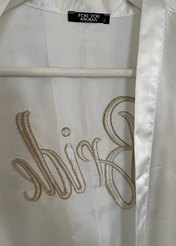 Beyaz Saten Bride Baskılı Midi Kadın Sabahlık - Görsel 4