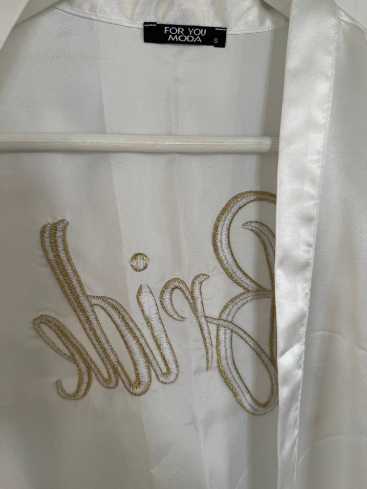 Beyaz Saten Bride Baskılı Midi Kadın Sabahlık - Görsel 4