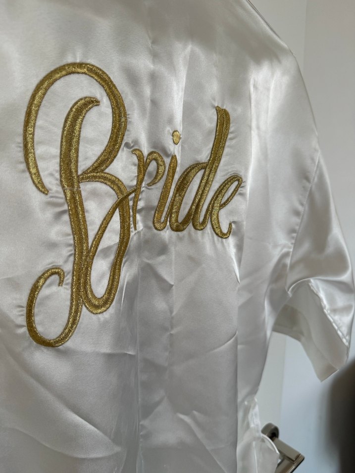 Beyaz Saten Bride Baskılı Midi Kadın Sabahlık - Görsel 2