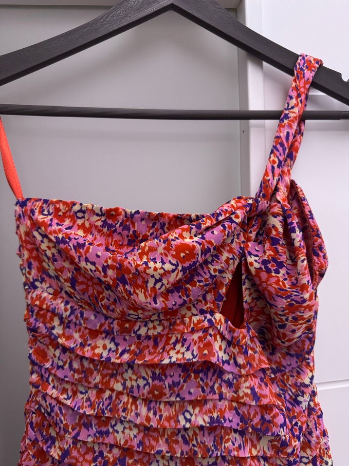 Renkli Drapeli Mini Bohem Elbise - Görsel 3