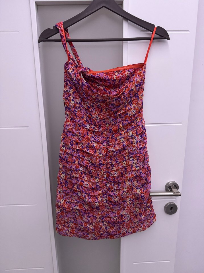 Renkli Drapeli Mini Bohem Elbise - Görsel 5