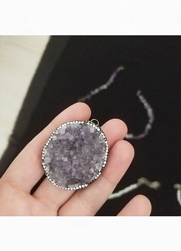 Diğer Doğal Ametist kolye ametist kolye ucu ve inci kolye