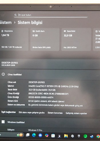 EXCALİBUR G900 RTX2060 İ7. 1. NESİL LAPTOP - Görsel 3