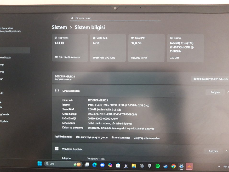 EXCALİBUR G900 RTX2060 İ7. 1. NESİL LAPTOP - Görsel 3