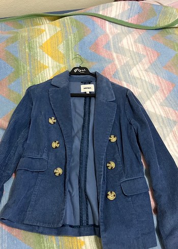 Düğmeli Lacivert Kadın Denim Blazer