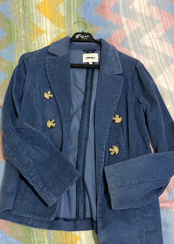 s Beden Düğmeli Lacivert Kadın Denim Blazer
