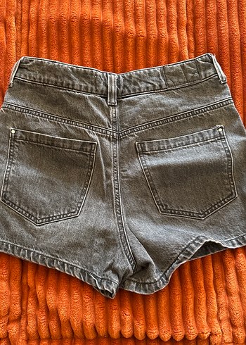Gri Kadın Kot Mini Şort Kemerli - Görsel 3