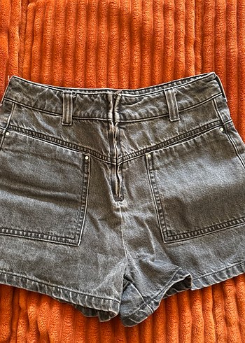 Gri Kadın Kot Mini Şort Kemerli - Görsel 2