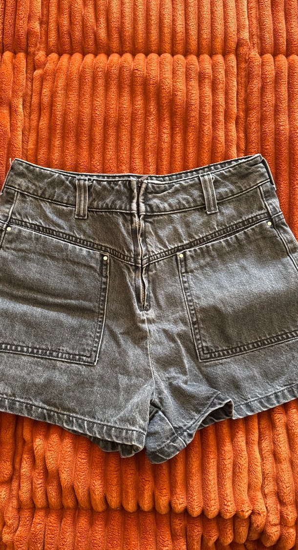 Gri Kadın Kot Mini Şort Kemerli - Görsel 2