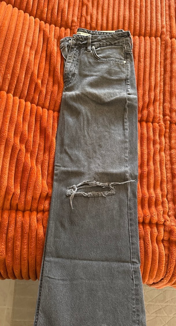 Kadın Gri Kemerli Denim Pantolon - Görsel 2