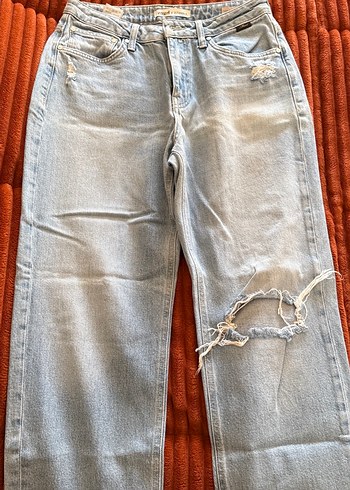 Kadın mavi Bol Kesim Midi Denim Pantolon - Görsel 2