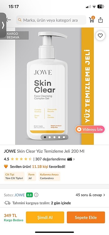 Jowe yüz temizleme jeli