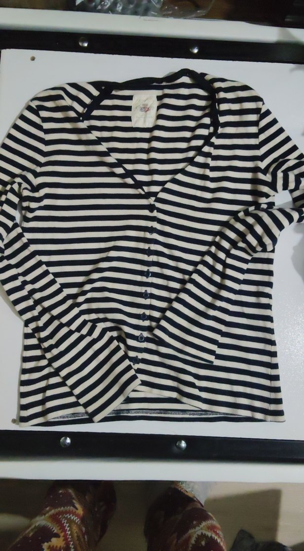 Düğmeli Uzun Kollu Çizgili Hamile Bluzu - Görsel 2