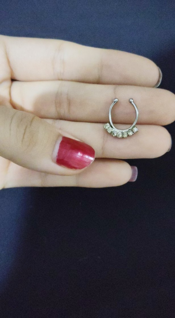 Gümüş Renkli Taşlı Payetli Minimalist Kadın Çelik Piercing - Görsel 5