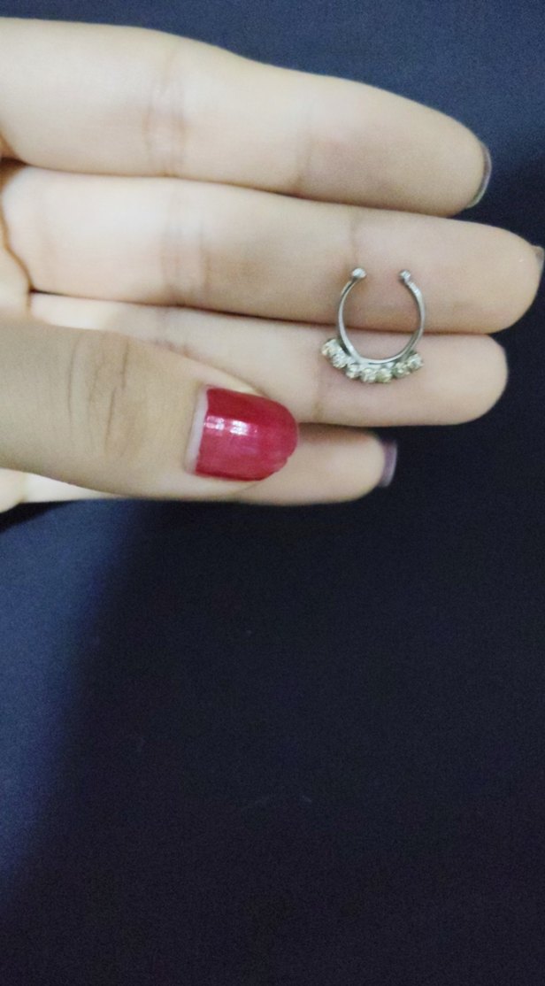 Gümüş Renkli Taşlı Payetli Minimalist Kadın Çelik Piercing - Görsel 4