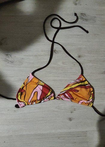 s Beden Renkli Tie-Dye Desenli İnce Askılı Bikini Üstü