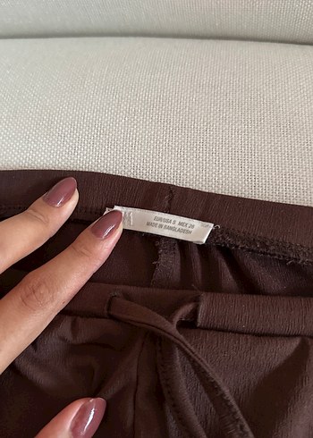 s Beden Zara Kahverengi Bol Kesim Bağcıklı Pantolon