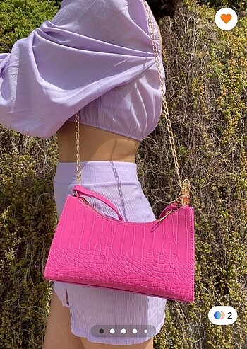 Kroko baget zincir askılı el ve omuz çantası fuşya rengi