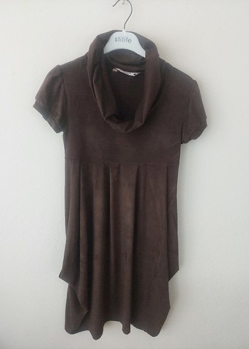 PUANE Şal yaka Süet görünümlü elbise - Görsel 7