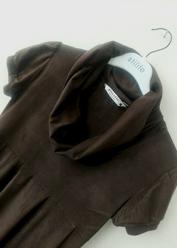 PUANE Şal yaka Süet görünümlü elbise - Görsel 4