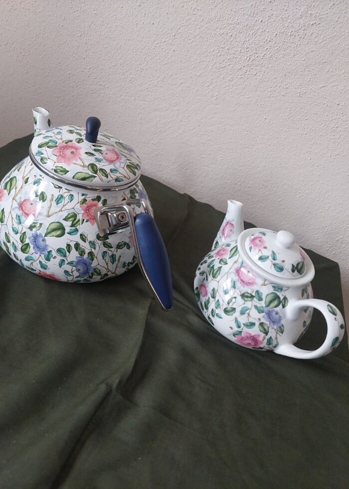 KÜTAHYA porselen demlik emaye çaydanlık seti - Görsel 3