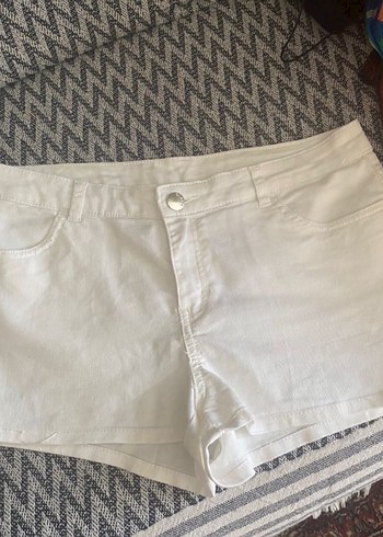 s Beden beyaz Renk Beyaz Mini Denim Şort
