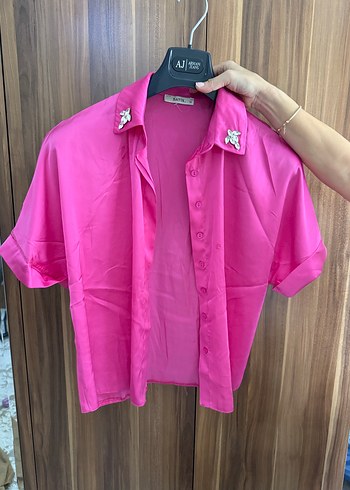 Düğmeli Kısa Kollu Pembe Mini Gömlek