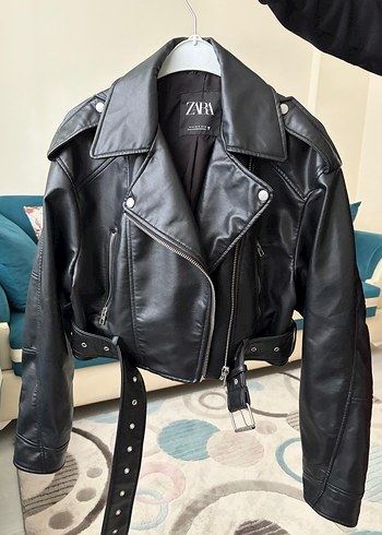 Kadın Siyah Deri Biker Ceket - Görsel 3