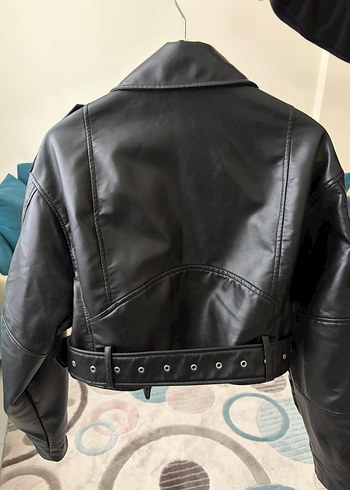 Kadın Siyah Deri Biker Ceket - Görsel 2