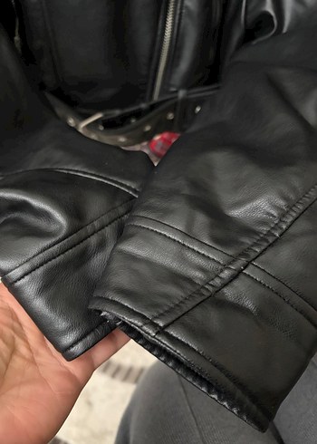 Kadın Siyah Deri Biker Ceket - Görsel 4