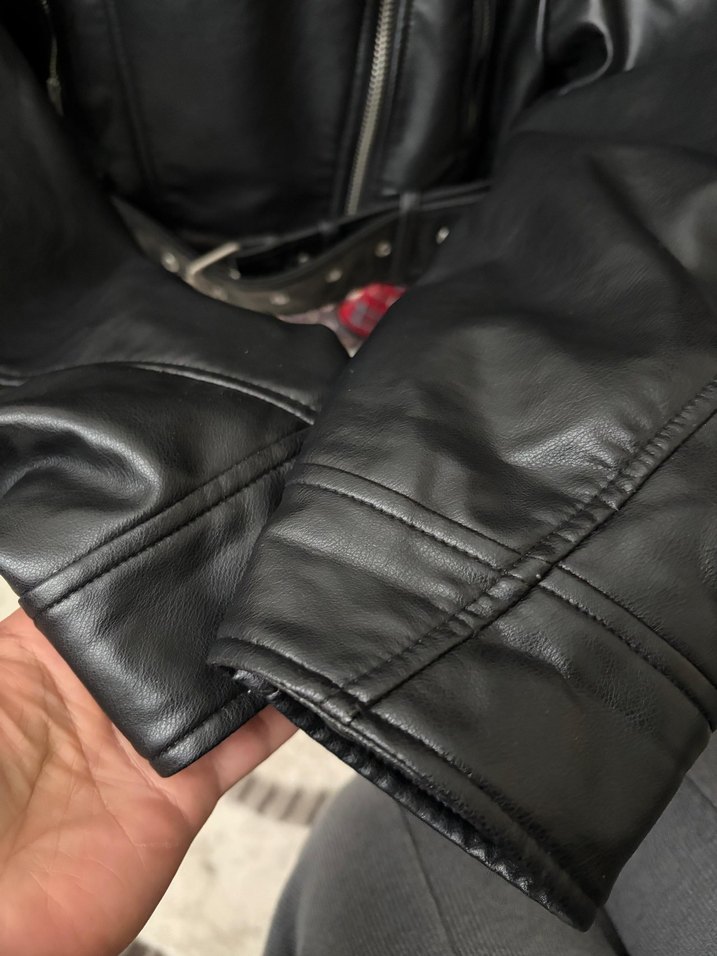 Kadın Siyah Deri Biker Ceket - Görsel 4