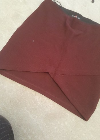 m Beden Bordo Drapeli Mini Etek