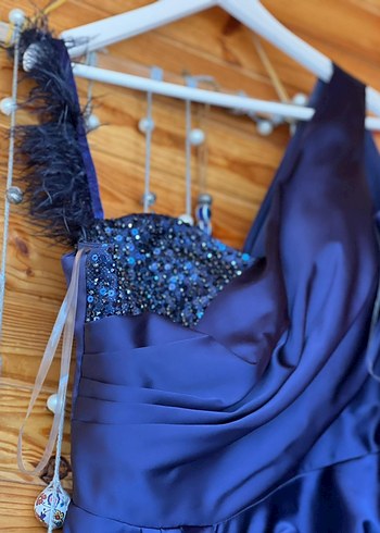 Uzun Kol Drapeli Straplez Yeşil Abiye - Görsel 2