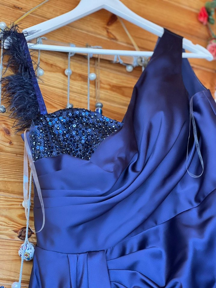 Uzun Kol Drapeli Straplez Yeşil Abiye - Görsel 3