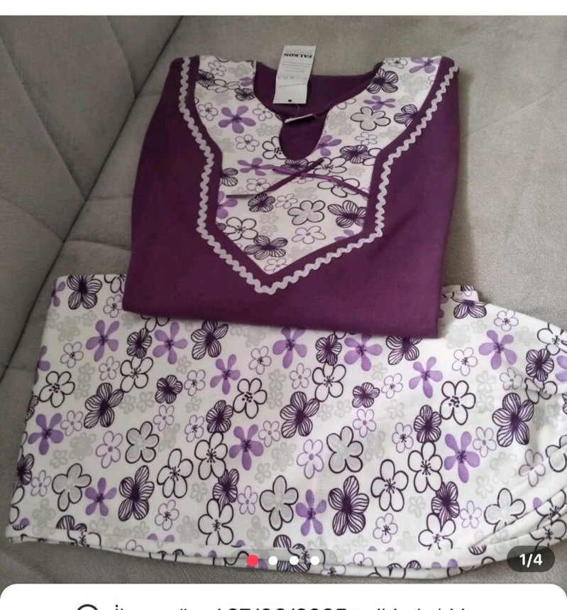 Mor Çiçek Desenli Uzun Kollu Kadın Pijama Takımı - Görsel 2