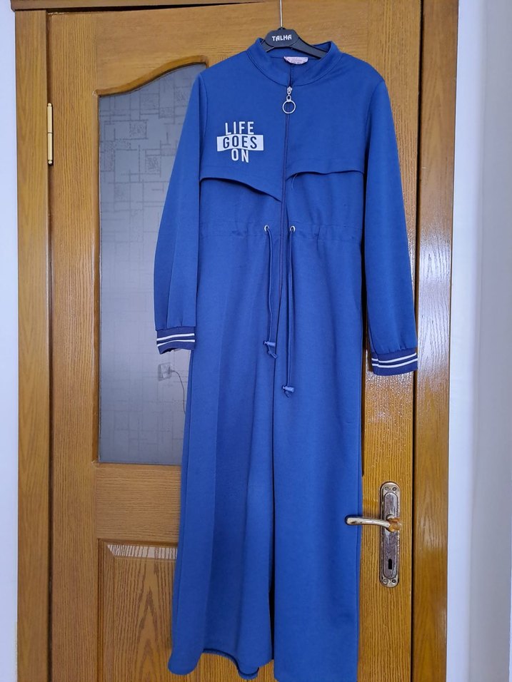 Mavi Nakışlı Uzun Denim pardesü - Görsel 2