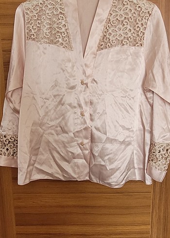 m Beden ten rengi Renk Bej Saten Uzun Kollu Kadın Pijama Takımı