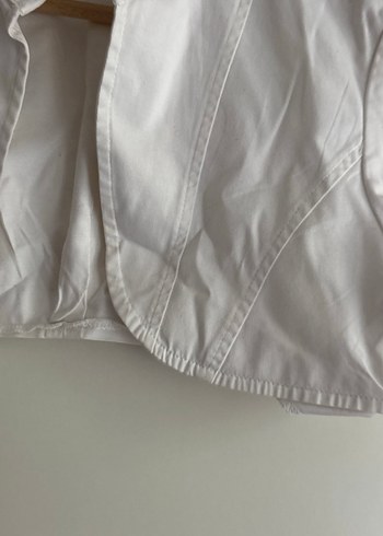 Düğmeli Beyaz Kısa Kollu Keten Gömlek - Görsel 4